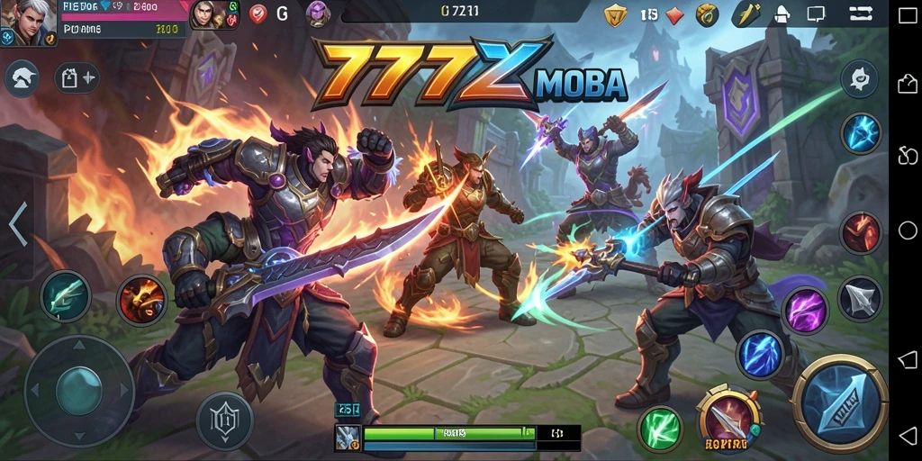 Screenshot gameplay 777ZX menunjukkan pertarungan epik antara hero-hero.