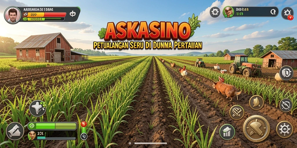 Screenshot gameplay <strong>ASKASINO</strong> menampilkan aktivitas pertanian yang seru.