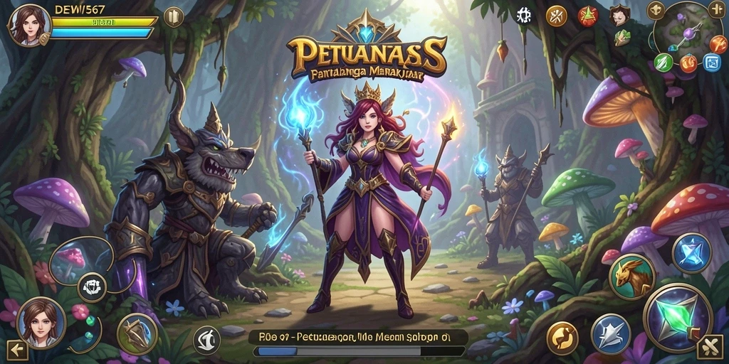 Gameplay DEWI567 menampilkan aksi pertempuran seru di dunia fantasi.