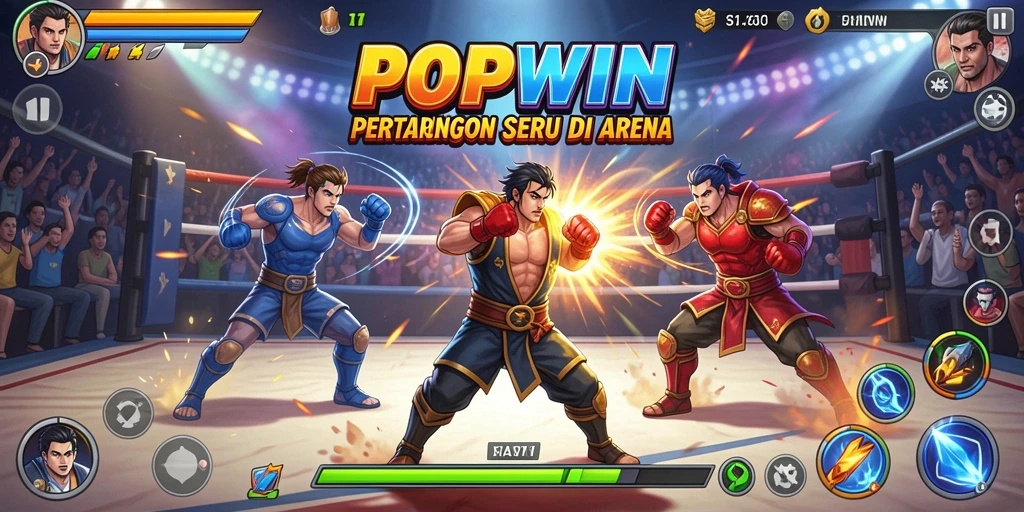 Tangkapan layar yang menampilkan aksi pertarungan dalam game POPWIN.