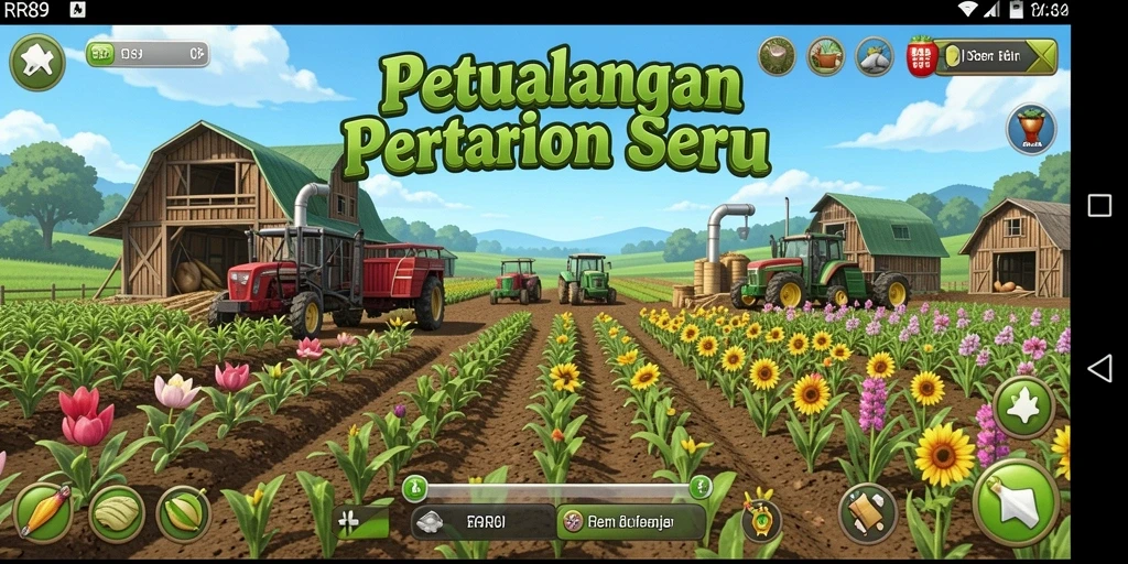 Tangkapan layar menunjukkan gameplay pertanian yang seru dan interaktif di RR89.