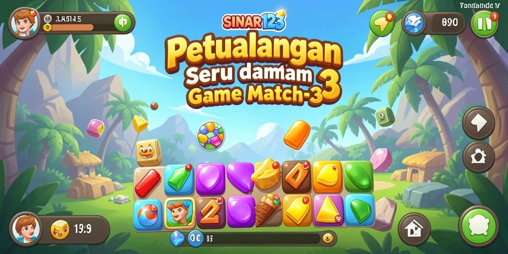 Screenshot dari gameplay Match-3 yang penuh warna dan tantangan.