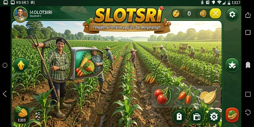 Tangkapan layar gameplay SLOTSRI yang menunjukkan kebun yang subur.